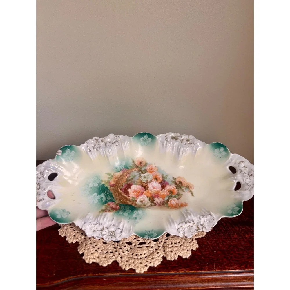 Antique RS Prussia celery relish dish porcelain gold rim early 1900's